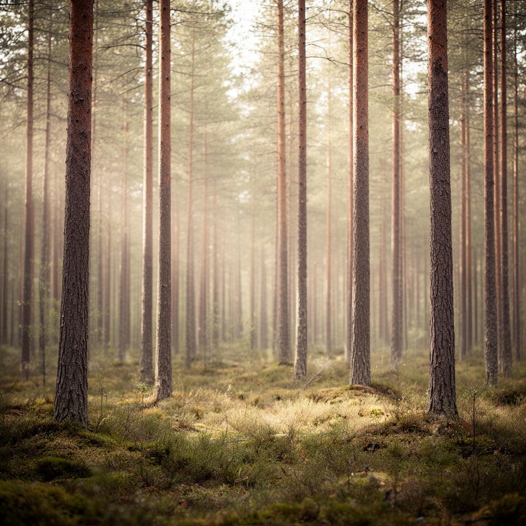 Närbild av svensk barrskog